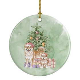 Shiba Inu Momma and Baby Christmas Presents and Tree Ceramic Ornament Christmas Tree Hanging Decorations for Home Christmas Holiday, Party, Gift, 3 in