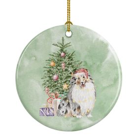 Sheltie Merle Christmas Presents and Tree Ceramic Ornament Christmas Tree Hanging Decorations for Home Christmas Holiday, Party, Gift, 3 in