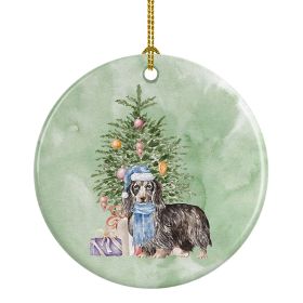 Dachshund Longhair Black Tan Christmas Presents and Tree Ceramic Ornament Christmas Tree Hanging Decorations for Home Christmas Holiday, Party, Gift