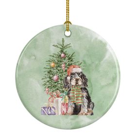 Cocker Spaniel English Black Tan Christmas Presents and Tree Ceramic Ornament Christmas Tree Hanging Decorations for Home Christmas Holiday, Party
