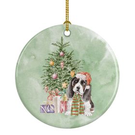 Basset Hound Puppy Christmas Presents and Tree Ceramic Ornament Christmas Tree Hanging Decorations for Home Christmas Holiday, Party, Gift, 3 in