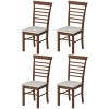 HOMCOM Wooden Dining Chairs Set of 4, Farmhouse Upholstered Kitchen Chairs with Rubber Wood Frame, Dark Brown and Beige