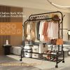 Heavy-Duty Rolling Metal Garment Rack with Dual Bars - Portable Clothes Hanger w/Shelves - Hooks