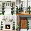 HOMCOM Set of 2 Artificial Ball Boxwood Topiary Trees, Fake Plants in Pot for Indoor Outdoor Living Room Green