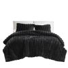 3 PCS King Ultrasoft Faux Fur Ribbed Comforter Set Black