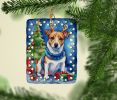 Jack Russell Terrier Christmas Reindeer Porcelain Ornament Christmas Tree Hanging Decorations for Home Christmas Holiday, Rectangle, Gift, Multicolor