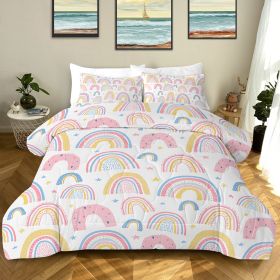 Rainbow Pattern Comforter Set For Women Pink And Yellow Rainbow Star Comforter 3 Piece With 2 Pillow Shams 1 Comforter And 2 Pillow Shams  Twin F (Option: Twin-Pink)