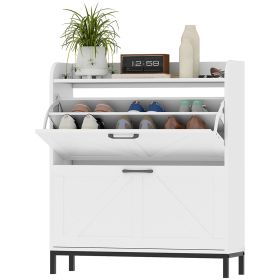 Shoe Cabinet Organizer With 2 Flip Drawers, Legs, Narrow Shoe Storage Cabinet For Entryway, Hallway, White (Color: White)