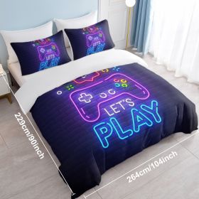 Gaming Duvet Cover Set Twin Full Queen King Size Video Game Controller Bedding Set, Boys Video Games Comforter Cover With 2 Pillow Shams, Bed Set (Option: King-Blackish purple)